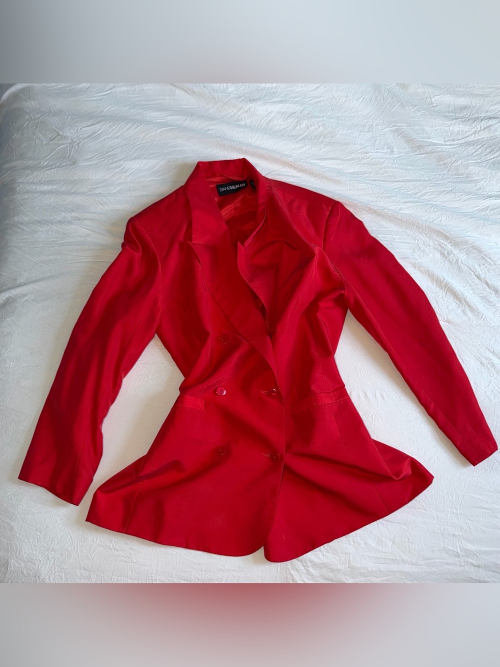 Vintage 1990s Authentic 100% Silk Diane Gilman Cherry Red Double-Breasted Blazer